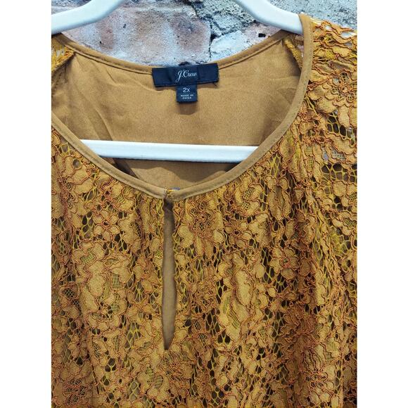 J.Crew Womens Lace Top Blouse 2X Plus Mustard Yellow Floral Keyhole Neck - Picture 2 of 4